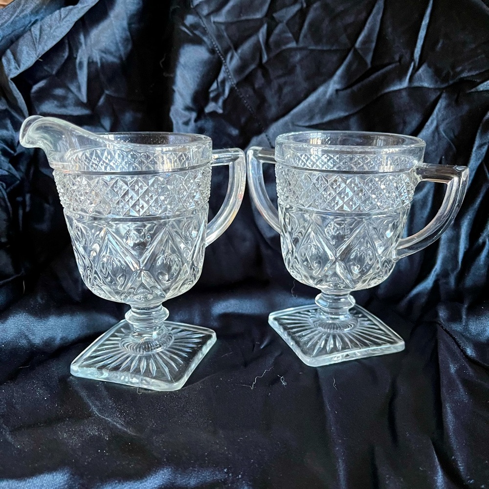 Imperial Glass Cape Cod creamer and sugar. Made 1932-1984. wonderful set
